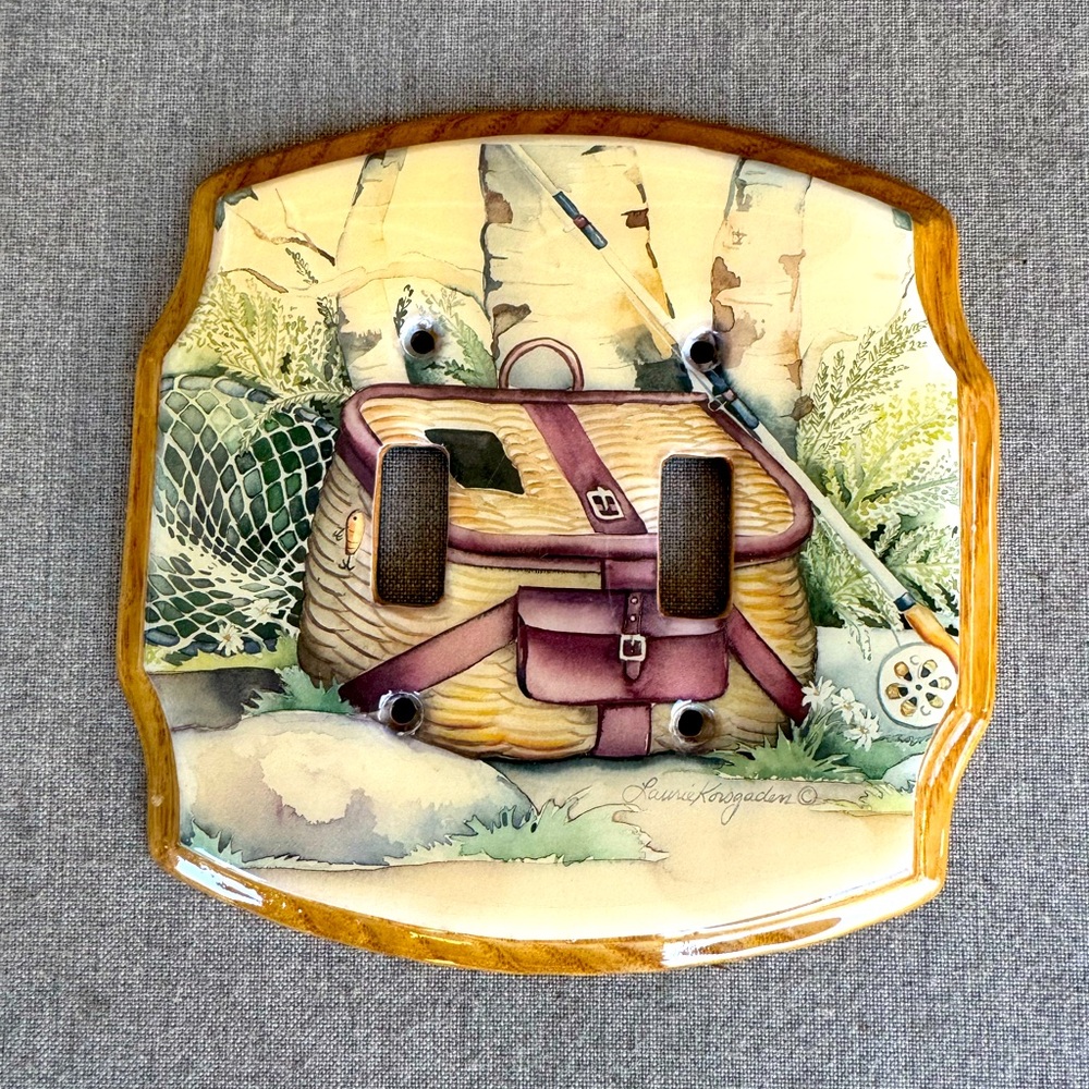 Double Light Switch Cover, Fishing Design